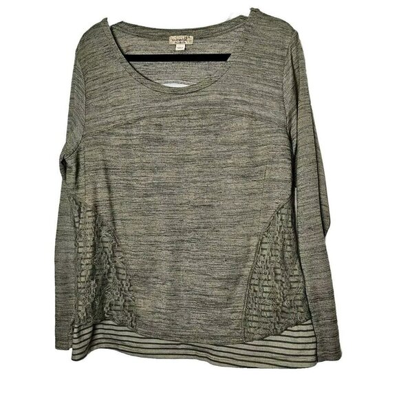 One World Womens XL Olive Green Lave Mixed Media Pullover Top Layered Lagenlook - Picture 1 of 7